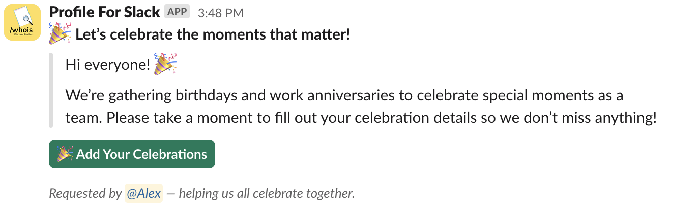 work anniversary settings